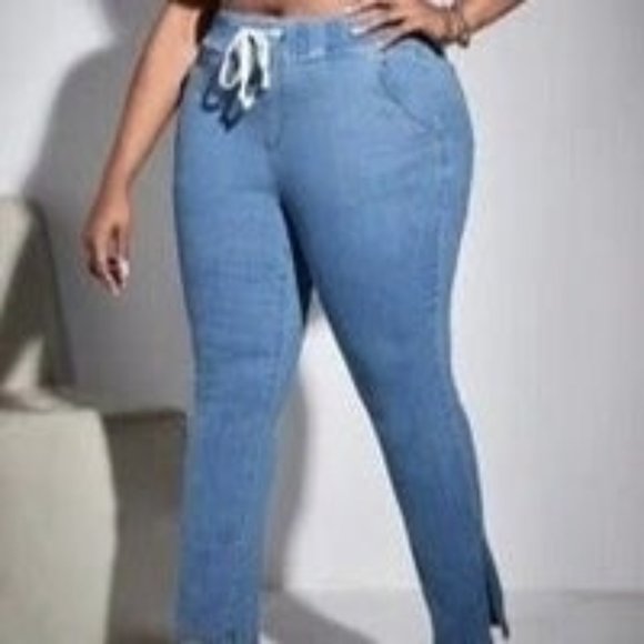 PLUS DRAWSTRING WAIST SPLIT HEM JEANS SIZE 18 - Picture 1 of 6
